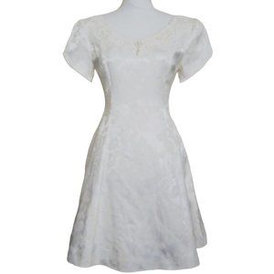 Vintage Jessica McClintock Gunne Sax 90s Y2K Cream Jacquard Fit Flare Dress 3 4